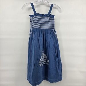 Gap Sarah Jessica Parker Dress Kids L 10 Blue Smocked Floral Rabbit Cottagecore